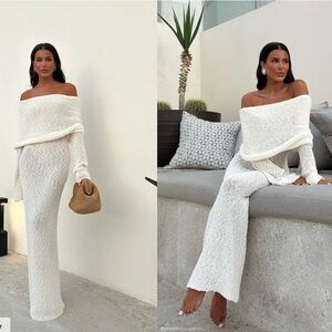 Meshki Marisol Off Shoulder Bouclé Maxi Dress Ivory | Size L | NWT